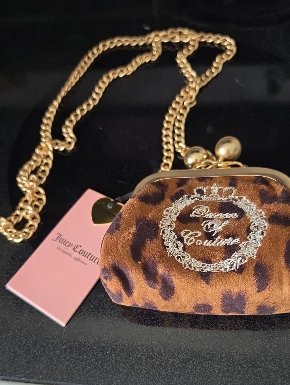 Juicy Couture Leopard Print Mini Kiss-Lock Crossbody in Brown & Gold